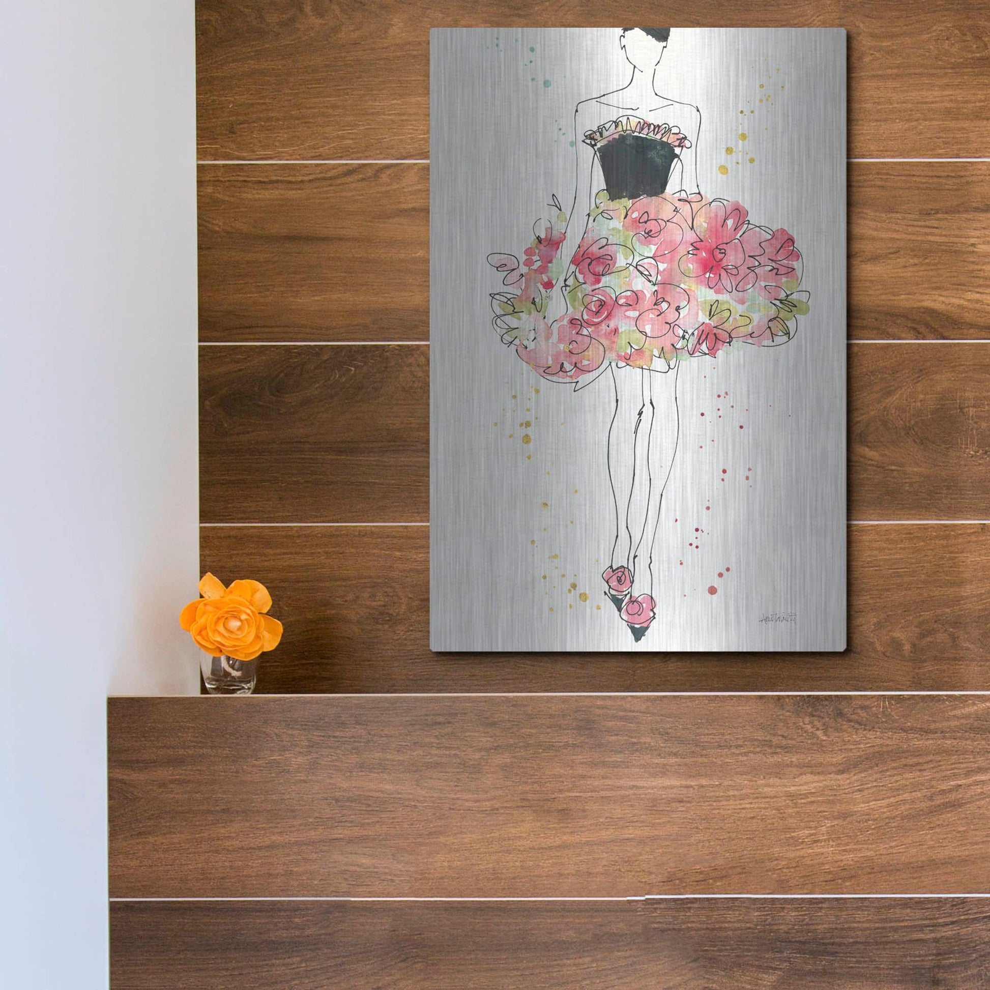 Luxe Metal Art 'Floral Fashion II' by Anne Tavoletti, Metal Wall Art,12x16