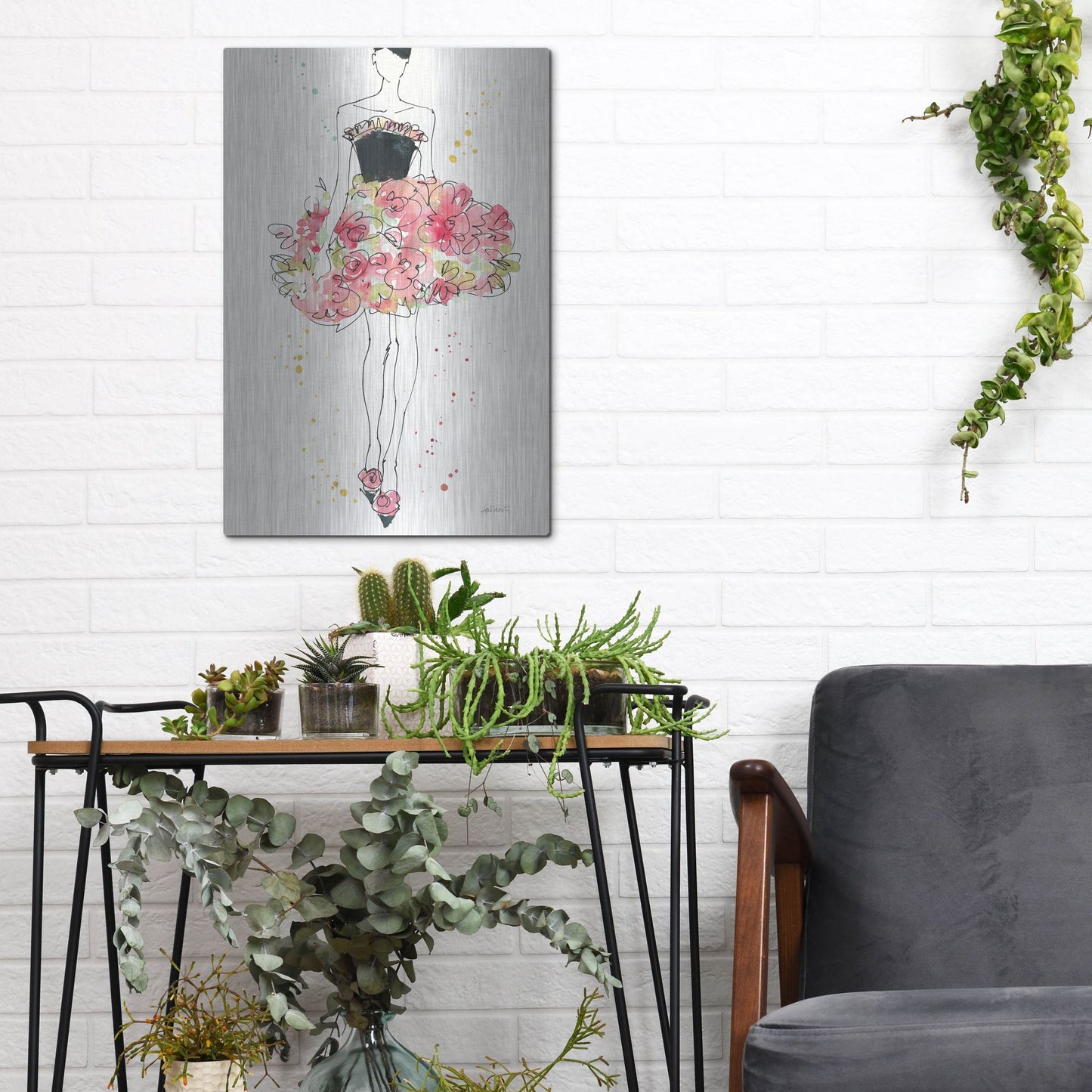 Luxe Metal Art 'Floral Fashion II' by Anne Tavoletti, Metal Wall Art,12x16