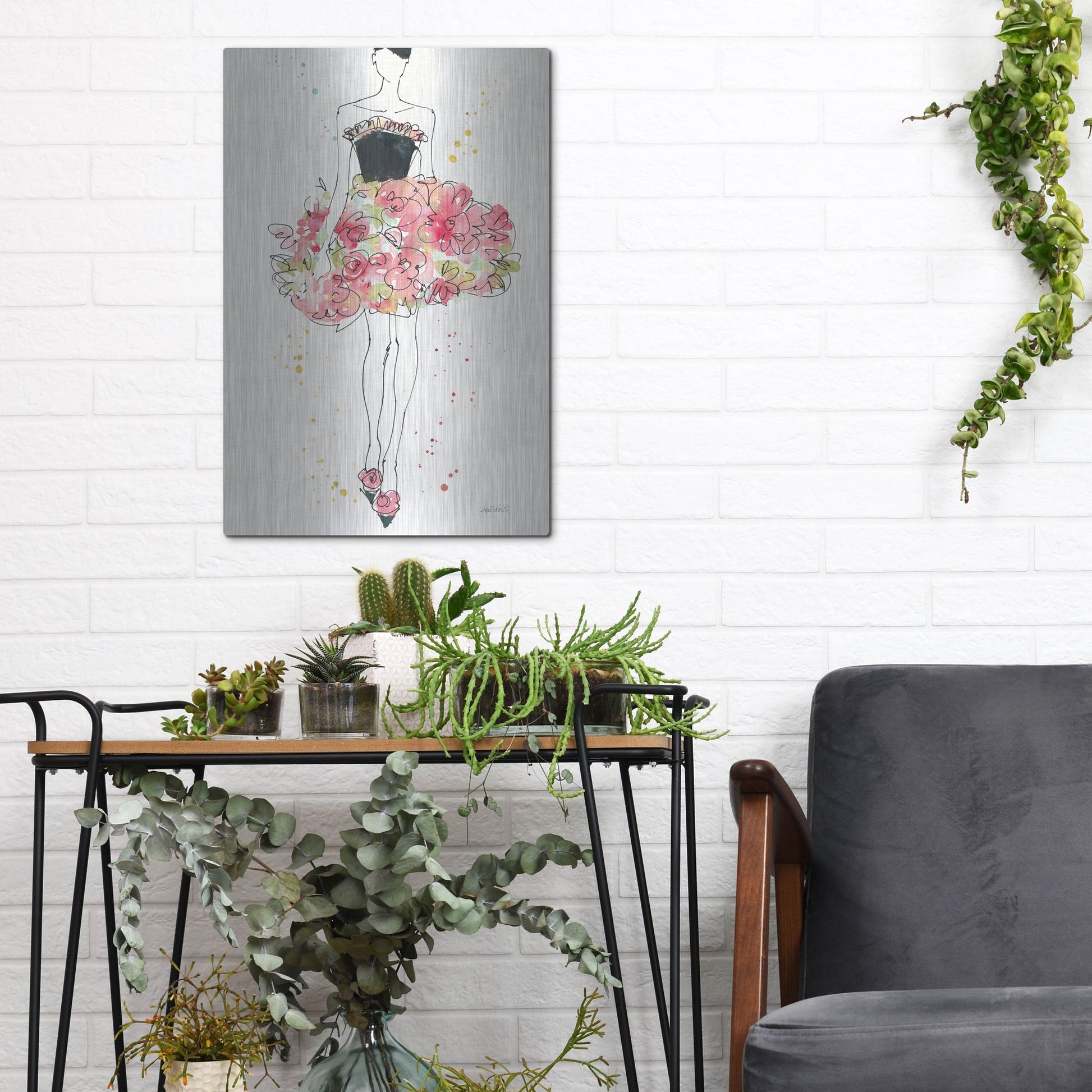 Luxe Metal Art 'Floral Fashion II' by Anne Tavoletti, Metal Wall Art,12x16