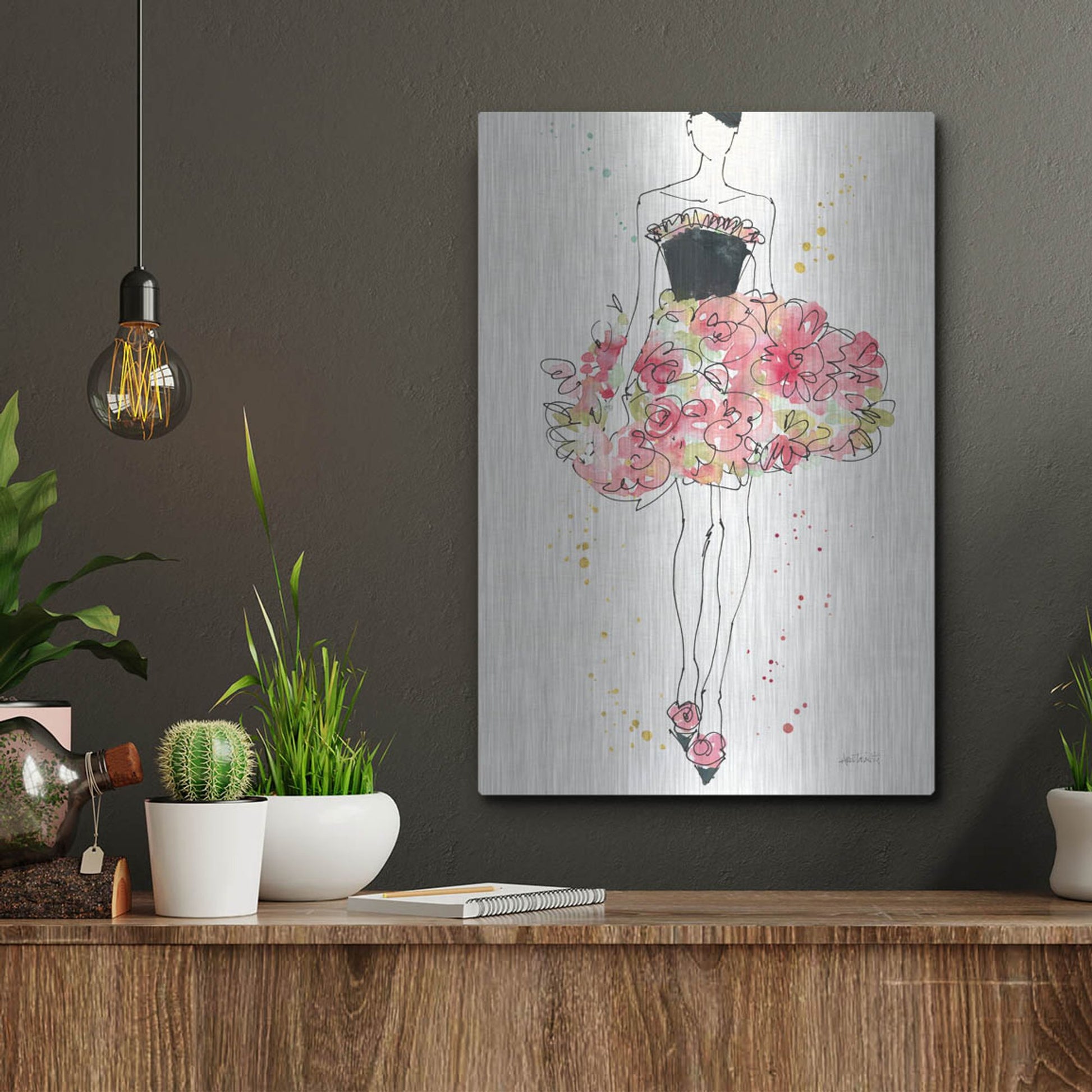 Luxe Metal Art 'Floral Fashion II' by Anne Tavoletti, Metal Wall Art,12x16