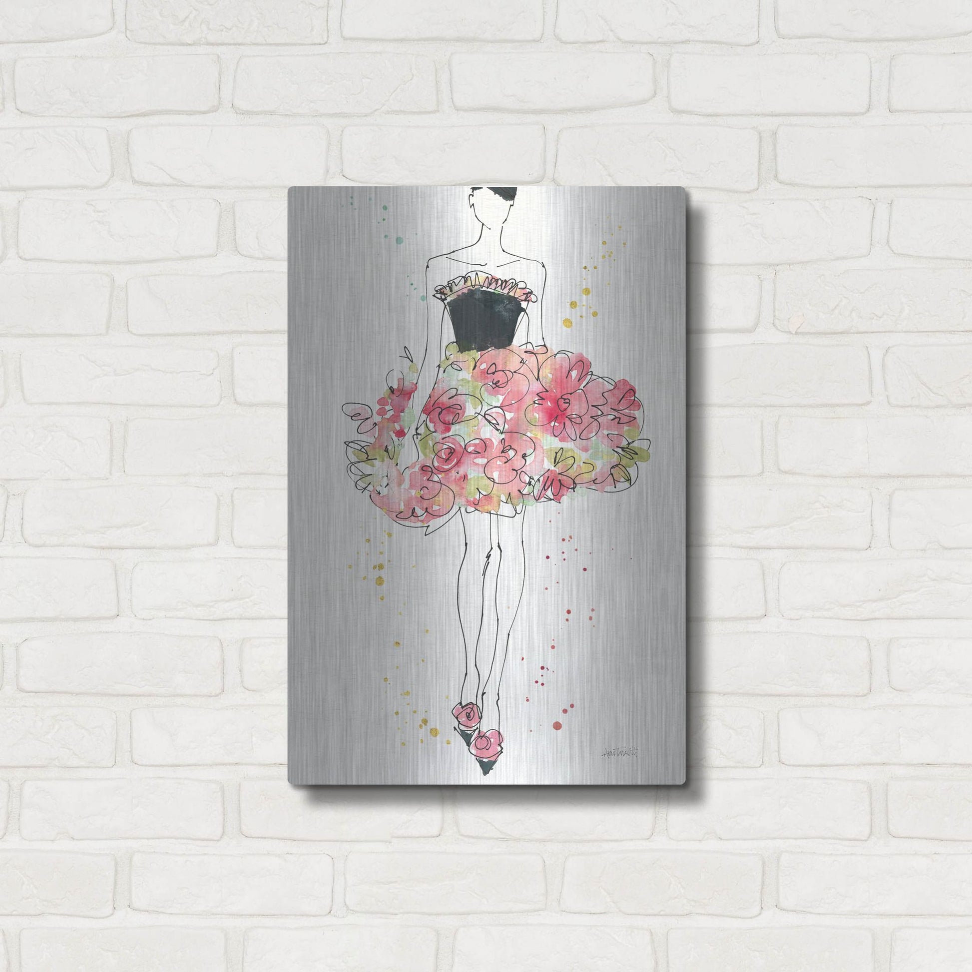 Luxe Metal Art 'Floral Fashion II' by Anne Tavoletti, Metal Wall Art,16x24