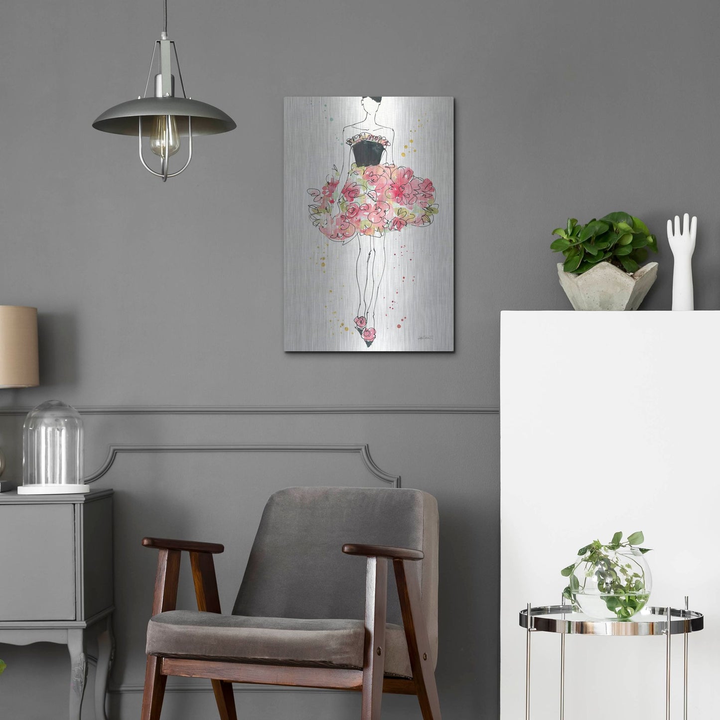 Luxe Metal Art 'Floral Fashion II' by Anne Tavoletti, Metal Wall Art,16x24