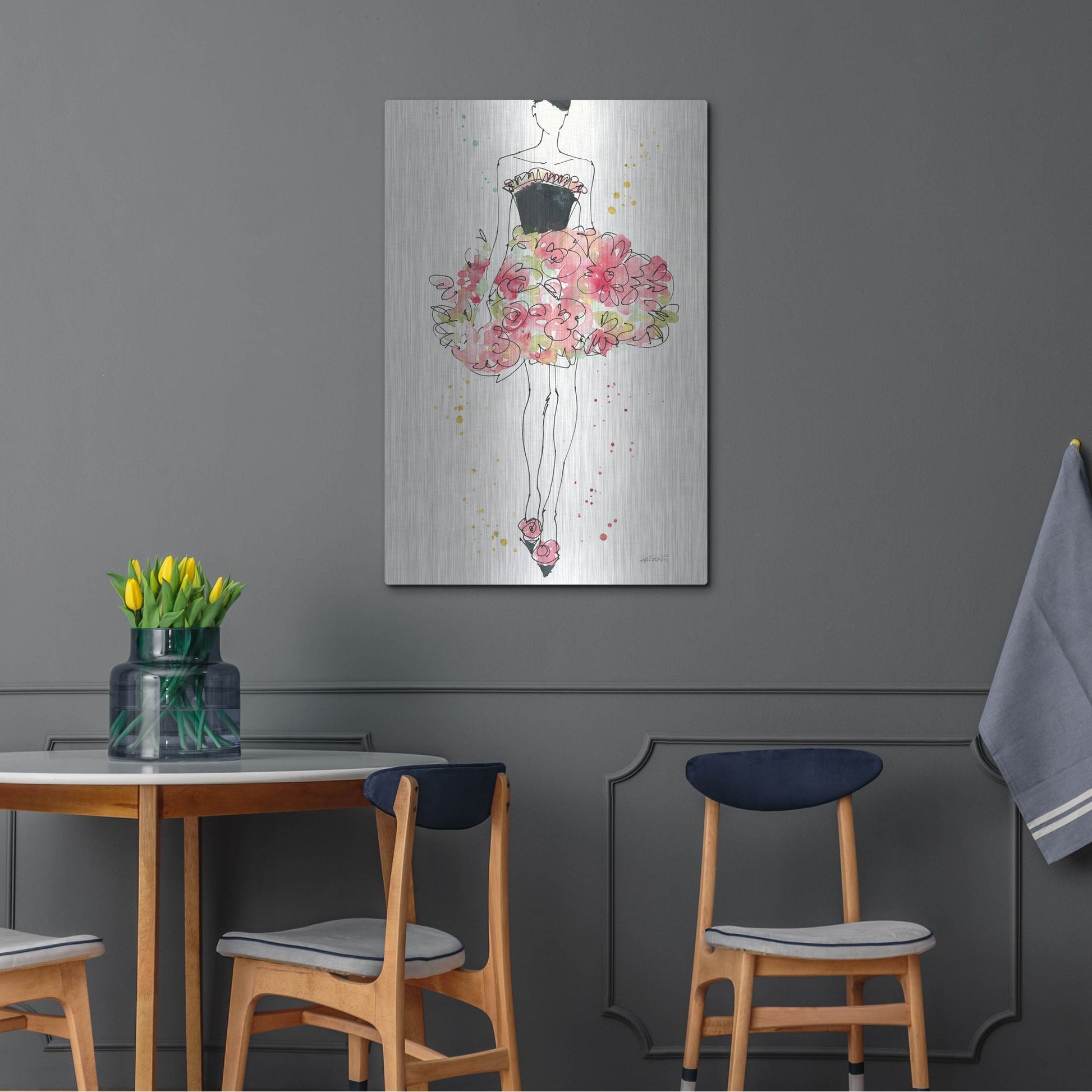 Luxe Metal Art 'Floral Fashion II' by Anne Tavoletti, Metal Wall Art,24x36