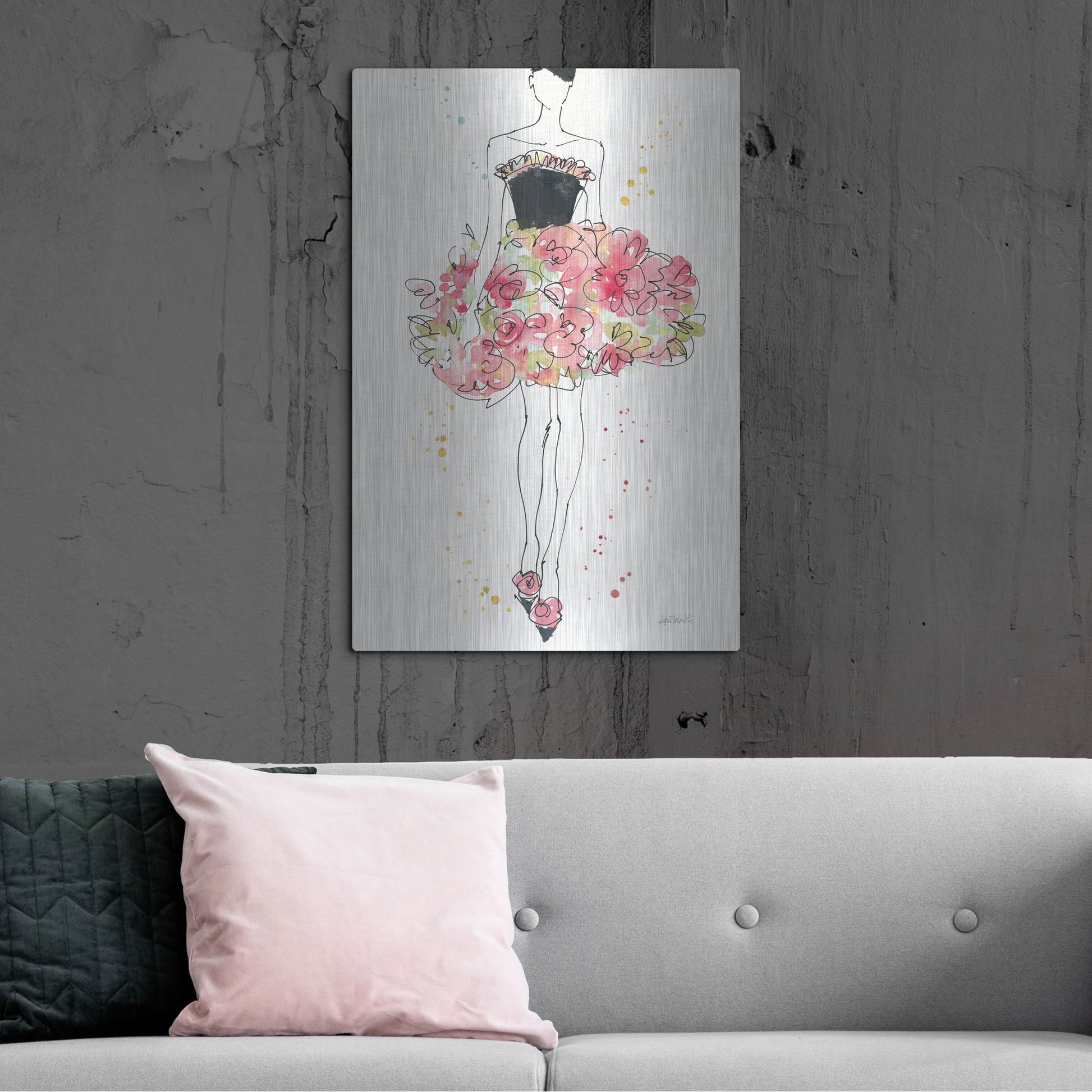 Luxe Metal Art 'Floral Fashion II' by Anne Tavoletti, Metal Wall Art,24x36