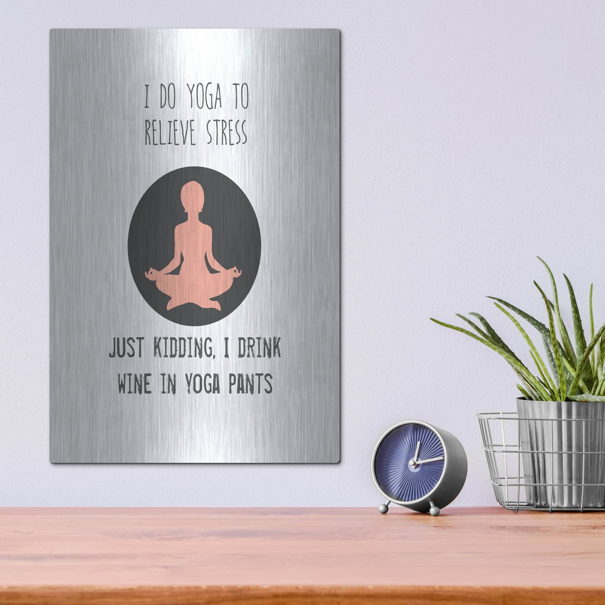 'Wine And Yoga' by Jan Weiss – Metal Wall Art, 12x16 room view