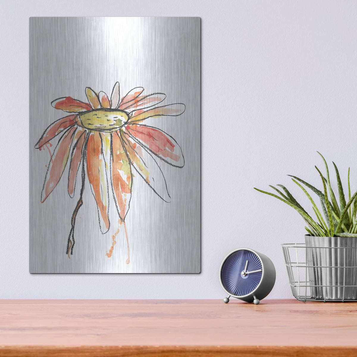 'Orange Modern Botanical' by Jan Weiss – Metal Wall Art, 12x16 room view