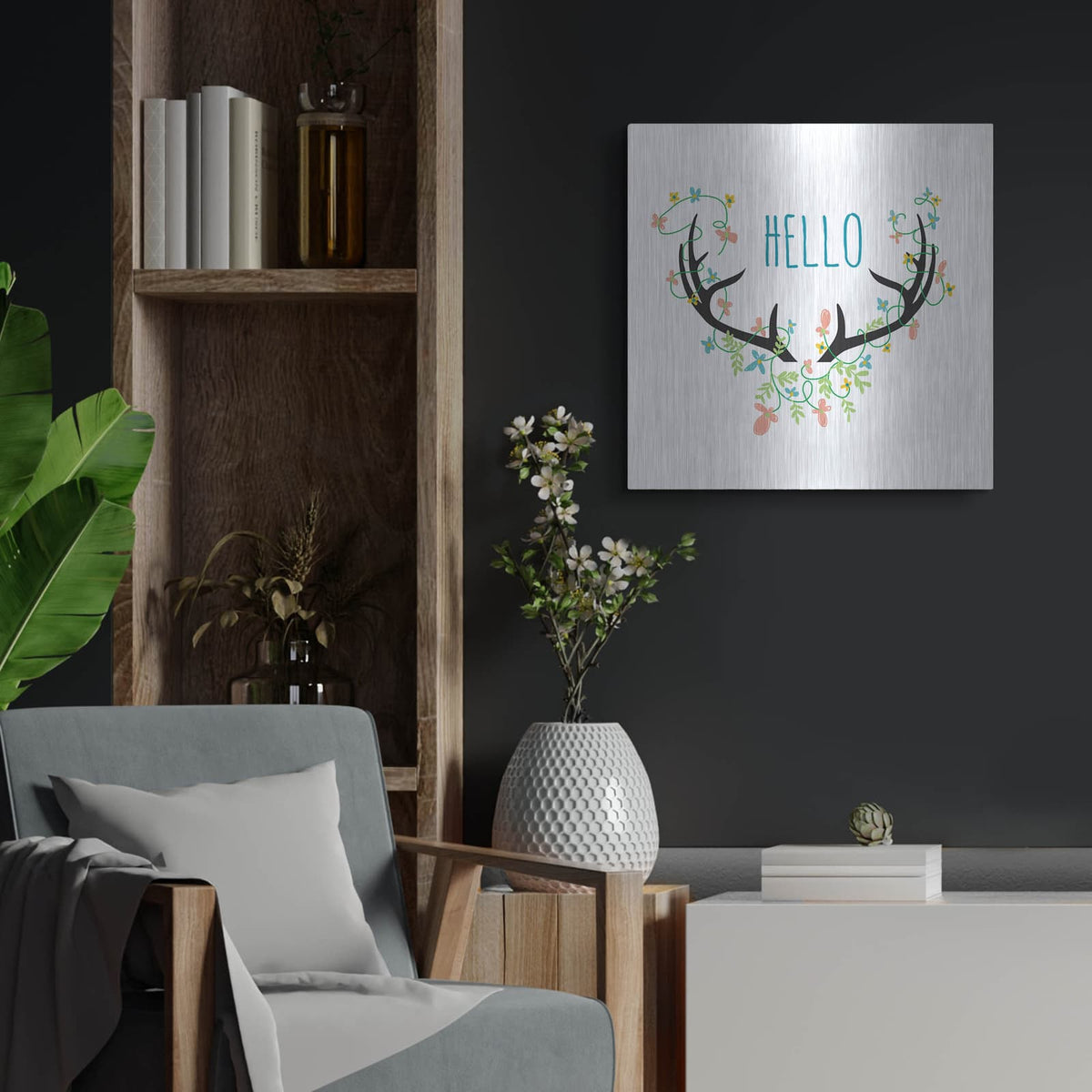 'Hello' by Jan Weiss – Metal Wall Art, 24x24 room view