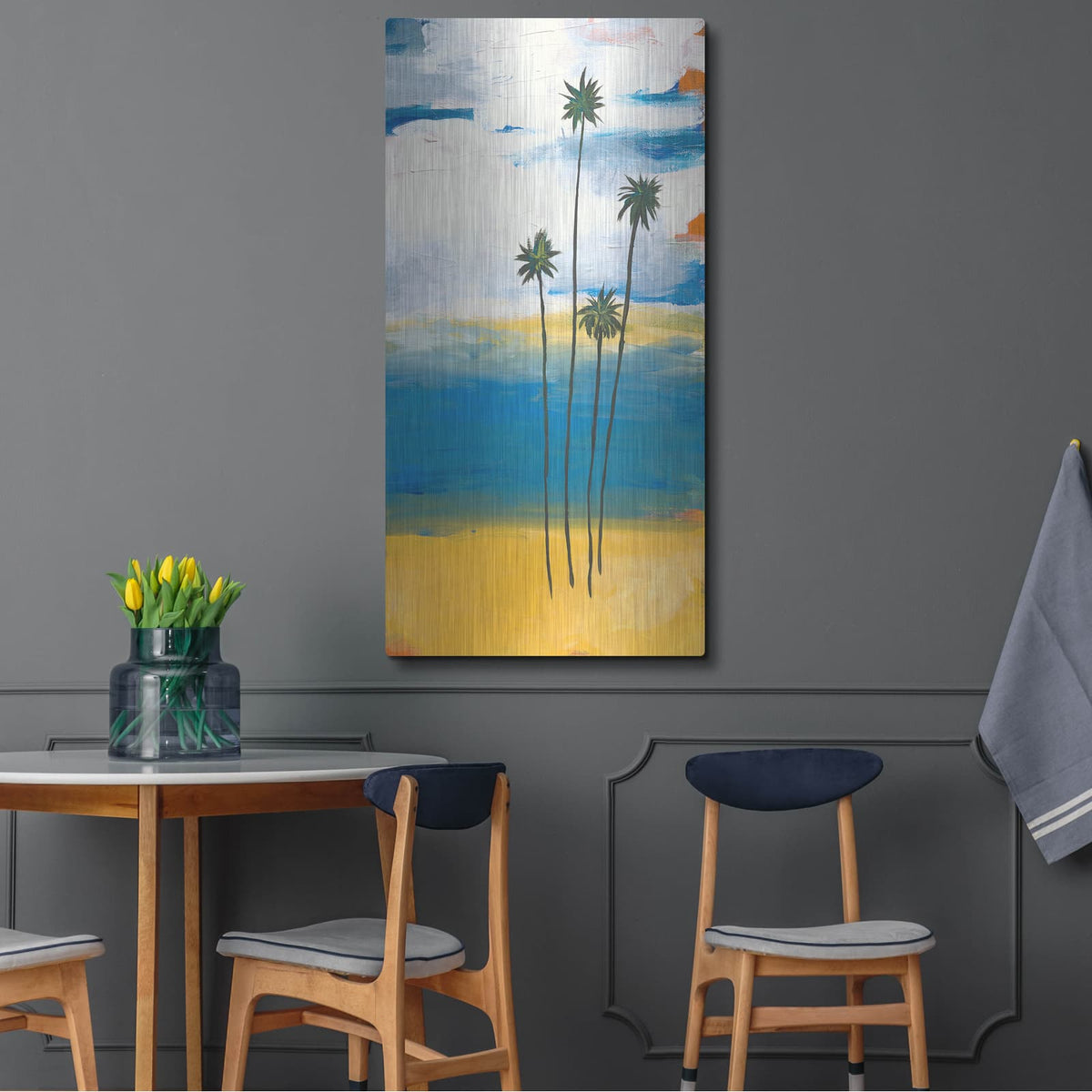 'Four Palms' by Jan Weiss – Metal Wall Art, 24x48 room view