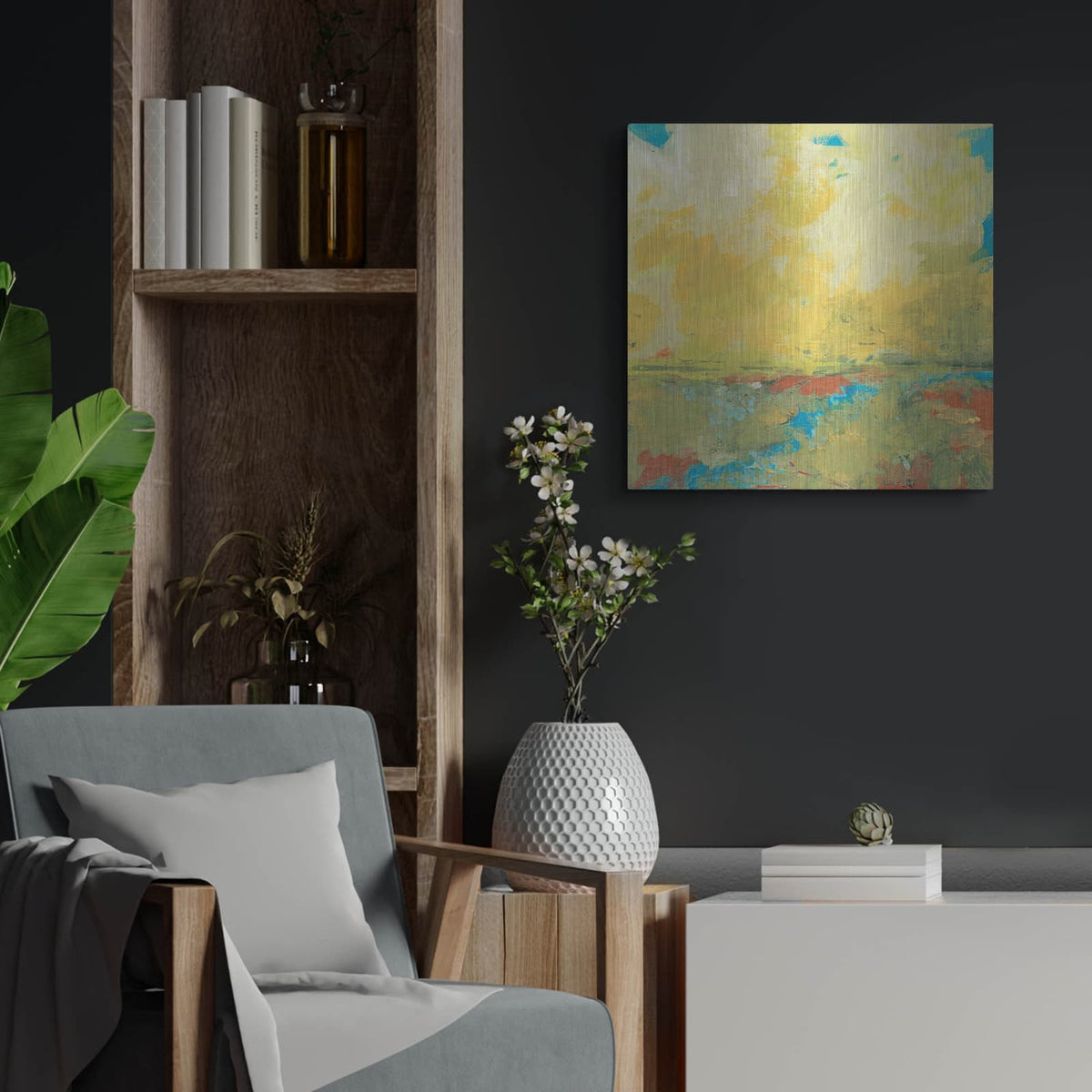'Earth And Sky' by Jan Weiss – Metal Wall Art, 24x24 room view