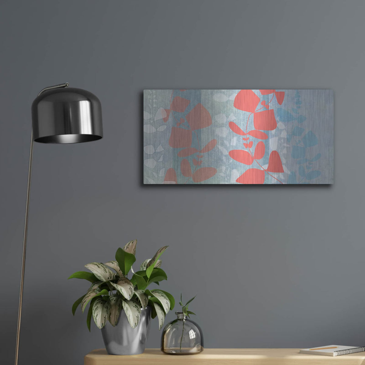 'Dimensional Leaves' by Jan Weiss – Metal Wall Art, 24x12 room view