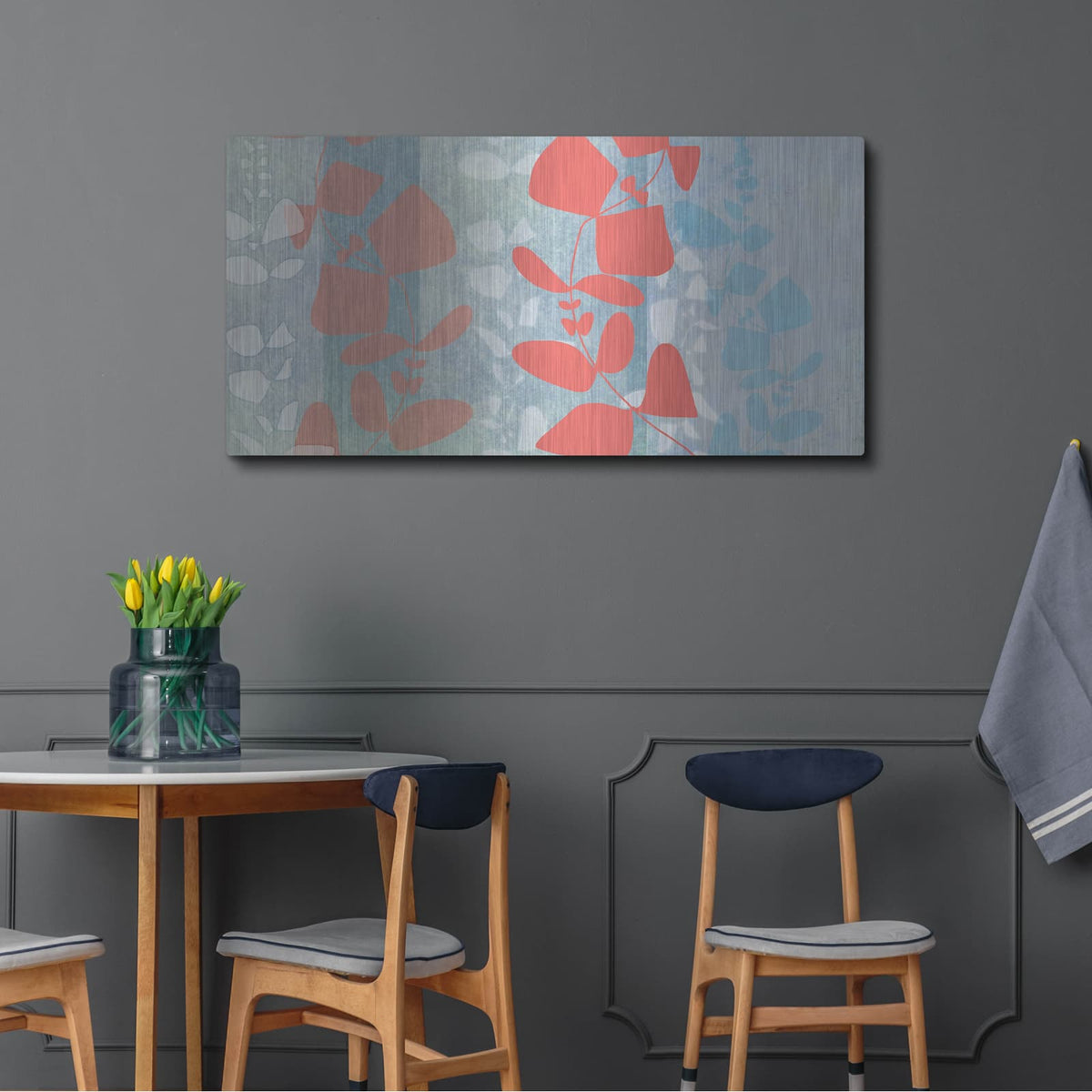 'Dimensional Leaves' by Jan Weiss – Metal Wall Art, 48x24 room view