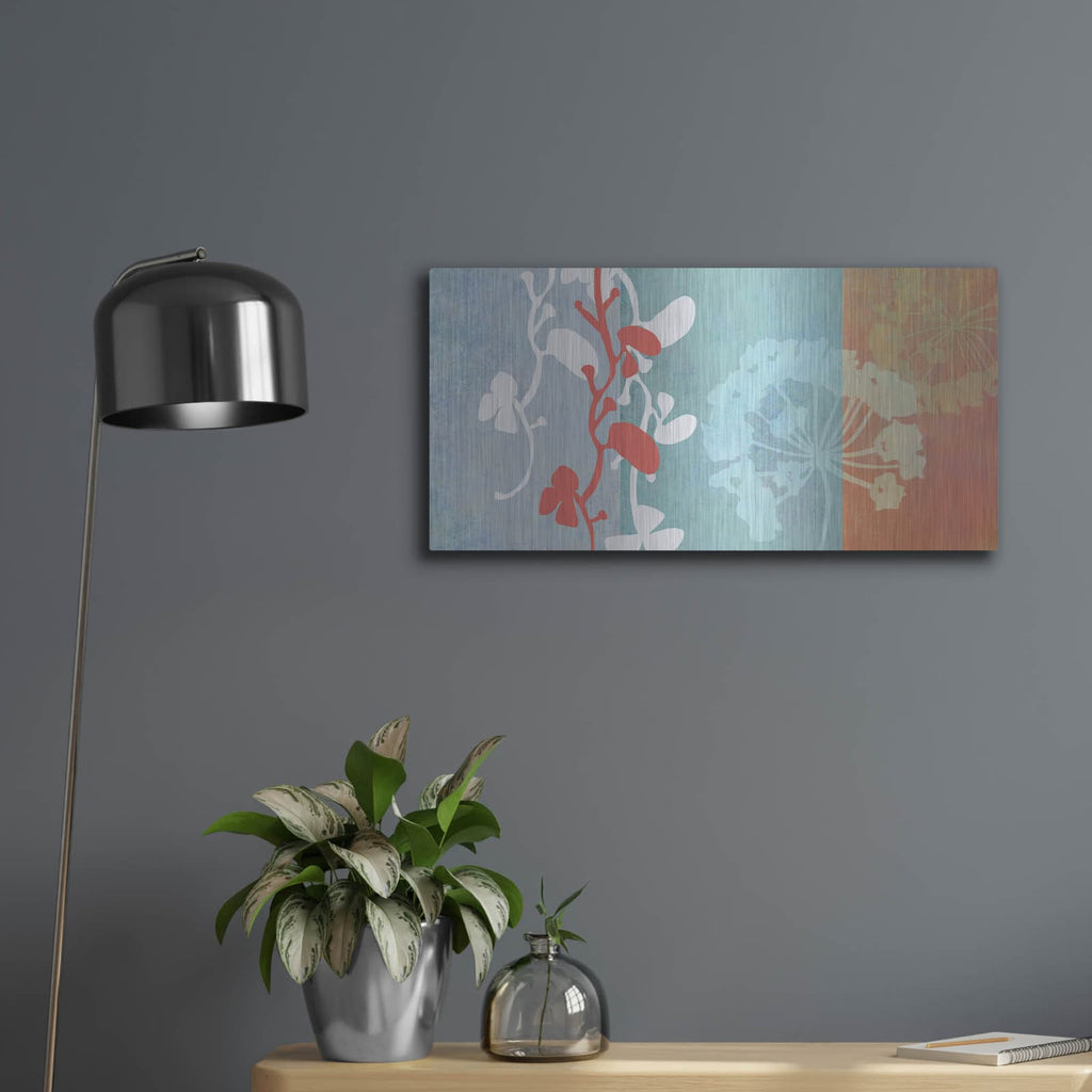 'Coral Flowers' by Jan Weiss – Metal Wall Art, 24x12 room view