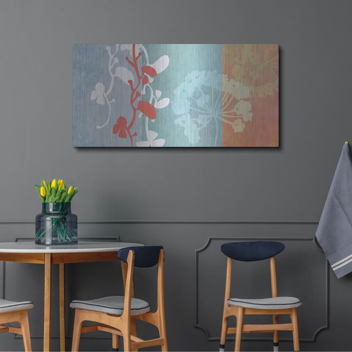 'Coral Flowers' by Jan Weiss – Metal Wall Art, 48x24 room view