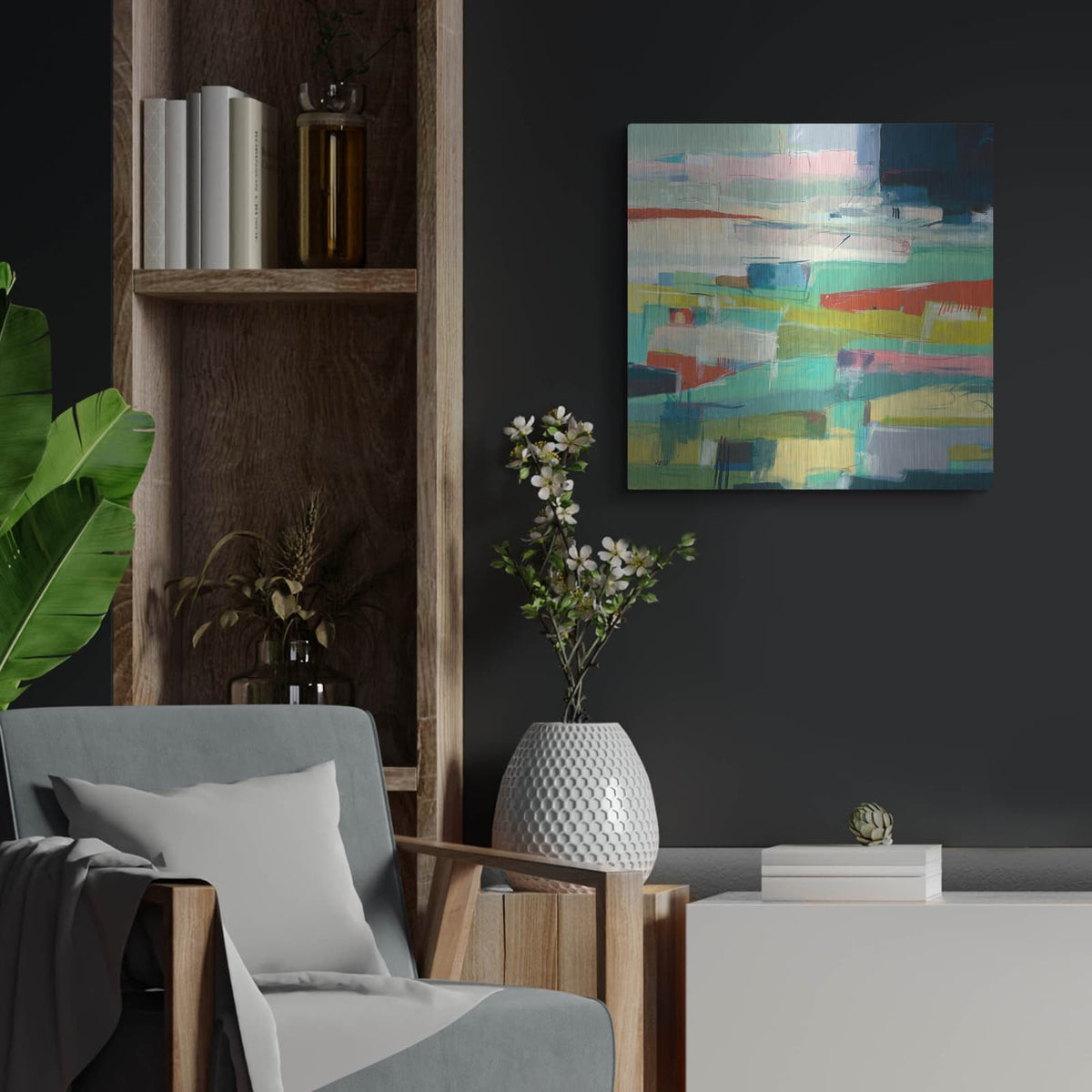 'Color Field No. 6' by Jan Weiss – Metal Wall Art, 24x24 room view