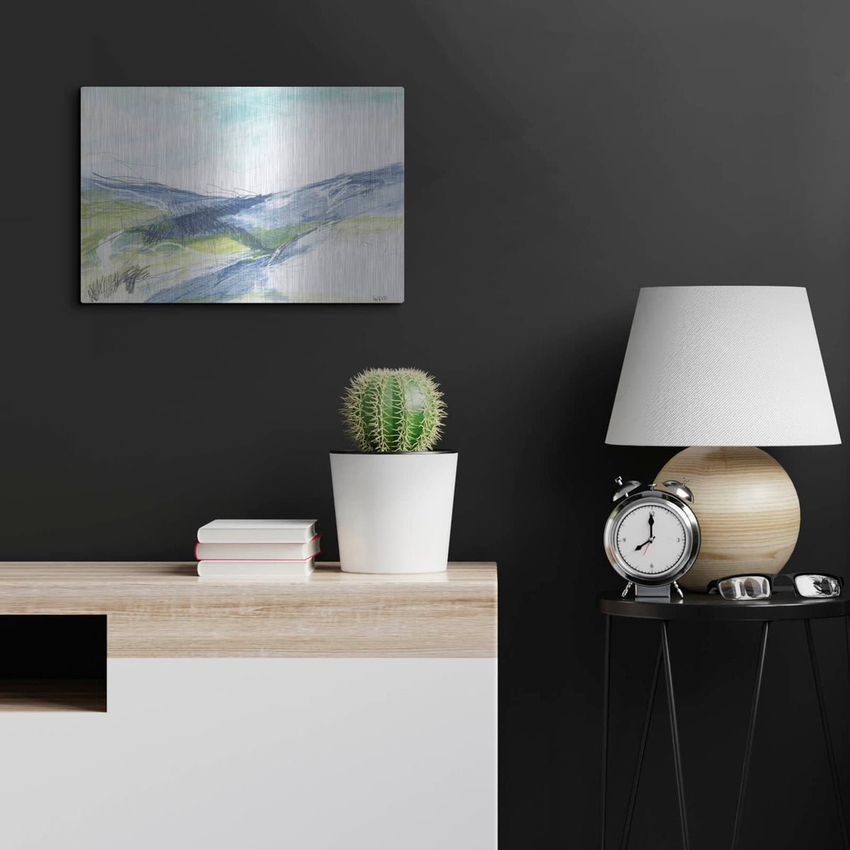 'Blue Hills' by Jan Weiss – Metal Wall Art, 24x16 room view