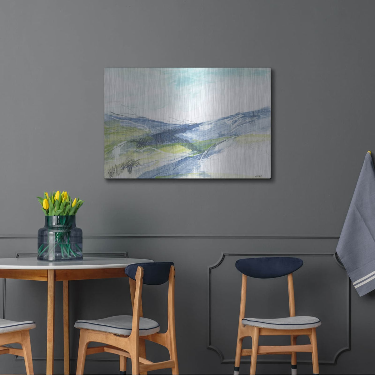'Blue Hills' by Jan Weiss – Metal Wall Art, 36x24 room view