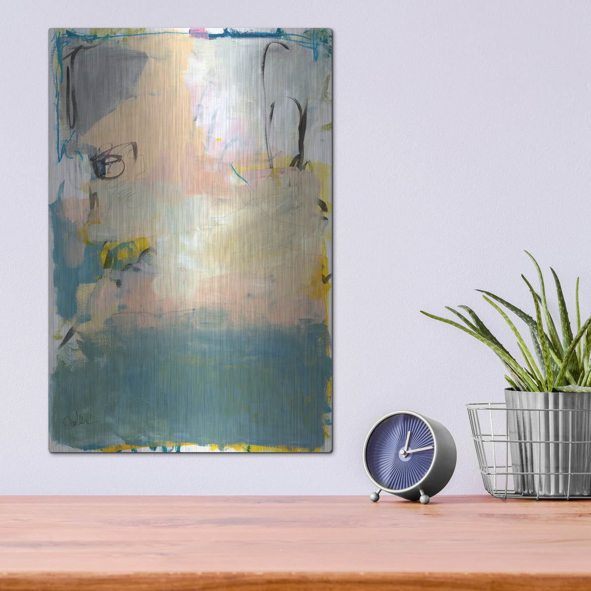 'Blue Fade No. 1' by Jan Weiss – Metal Wall Art, 12x16 room view