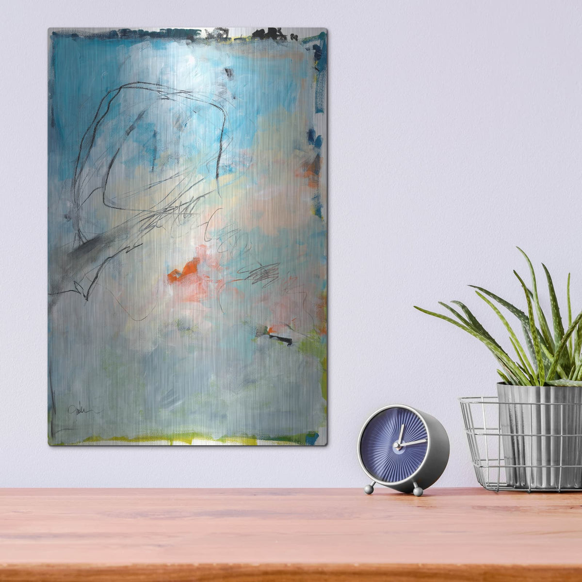 'Blue Fade No. 2' by Jan Weiss – Metal Wall Art, 12x16 room view