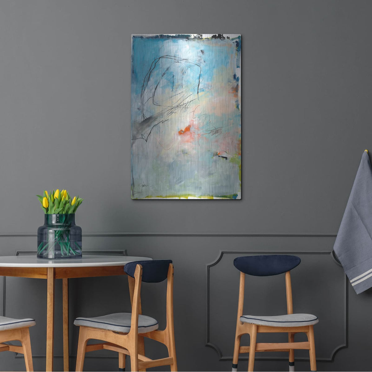 'Blue Fade No. 2' by Jan Weiss – Metal Wall Art, 24x36 room view