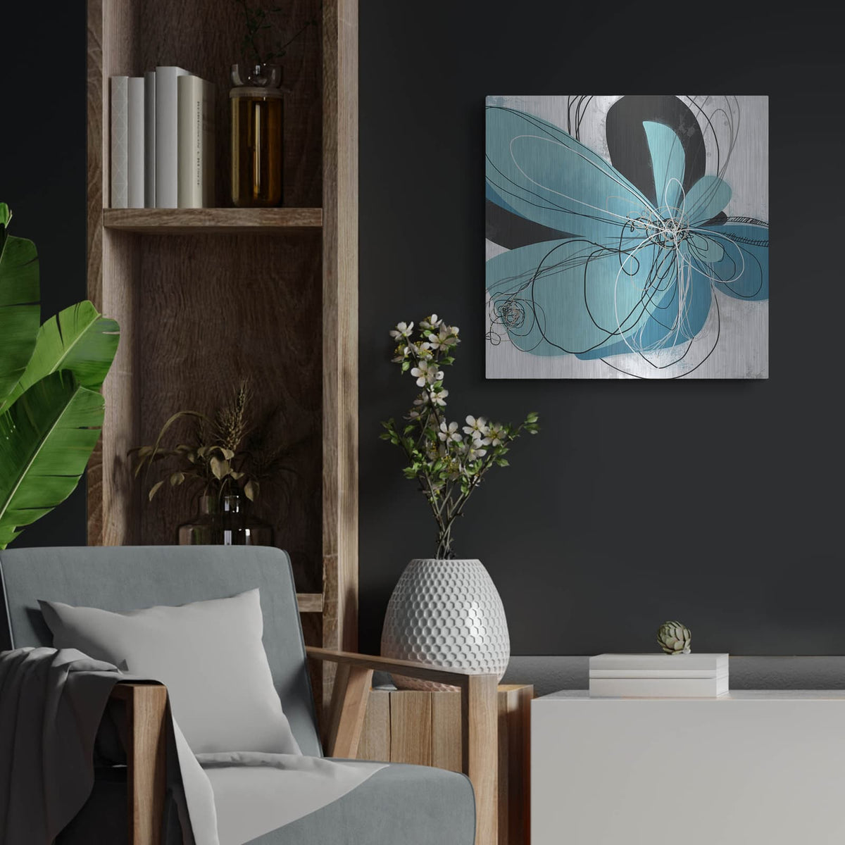 'Azul Poetry 2' by Jan Weiss – Metal Wall Art, 24x24 room view