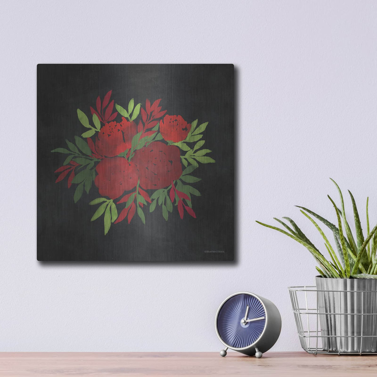 'Red Flowers' by Bluebird Barn – Metal Wall Art, 12x12 room view