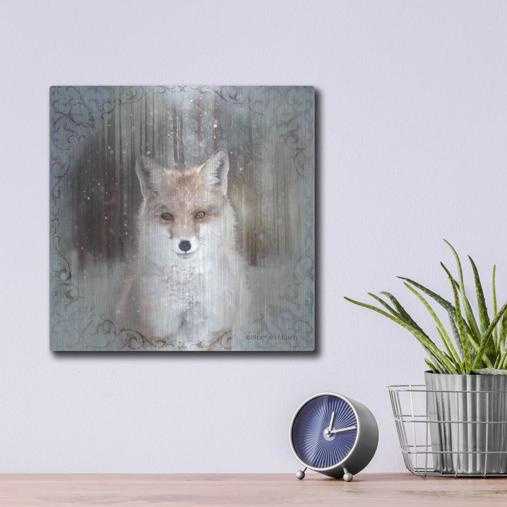 'Enchanted Winter Fox' by Bluebird Barn – Metal Wall Art, 12x12 room view