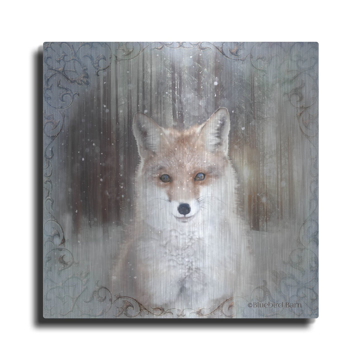 'Enchanted Winter Fox' by Bluebird Barn – Metal Wall Art