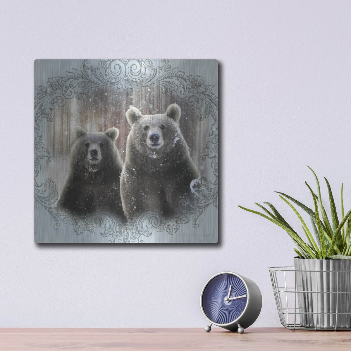 'Enchanted Winter Bears' by Bluebird Barn – Metal Wall Art, 12x12 room view