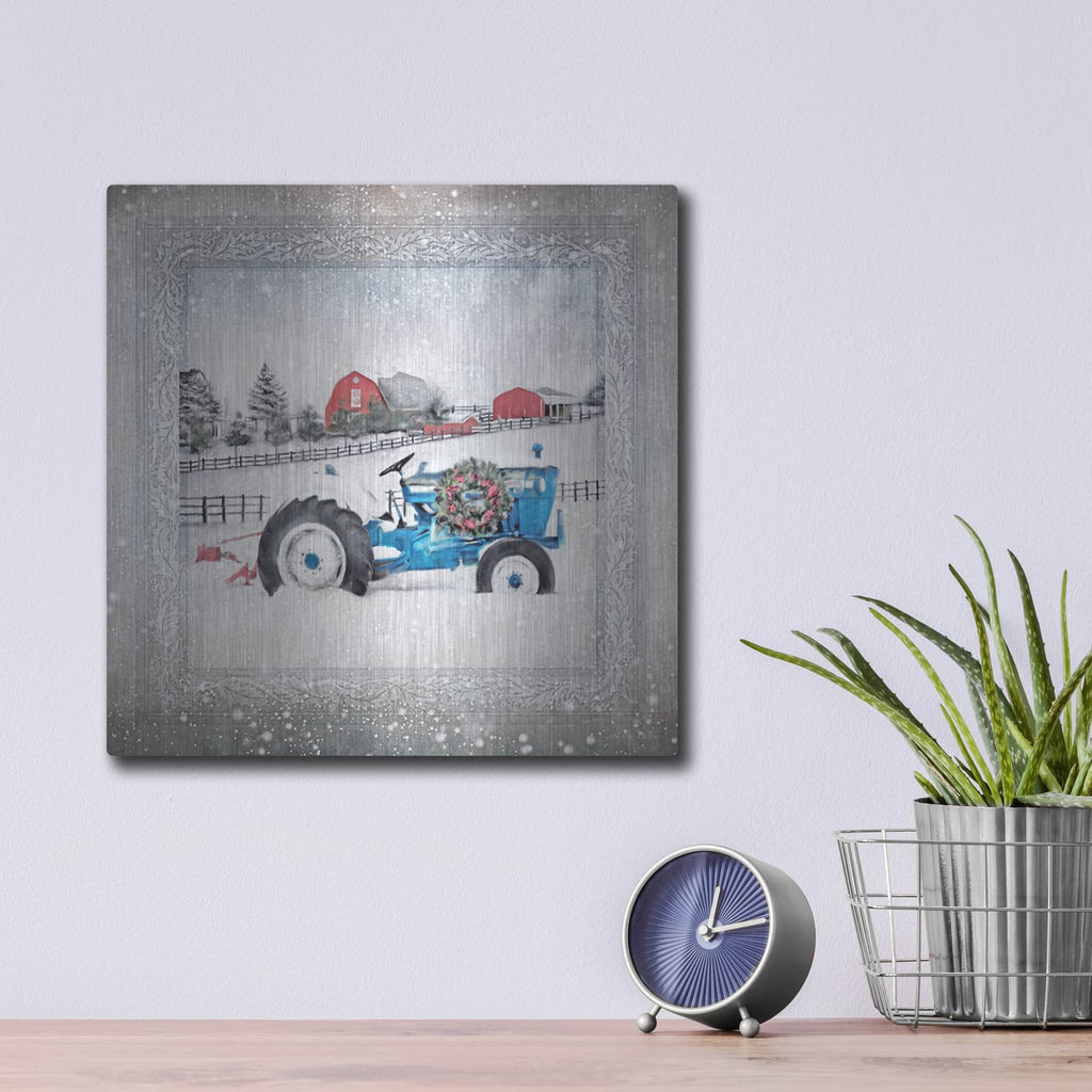 'Christmas Tractor' by Bluebird Barn – Metal Wall Art, 12x12 room view