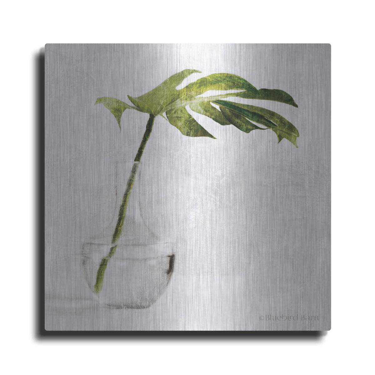 'Single Green Stem in Glass' by Bluebird Barn – Metal Wall Art