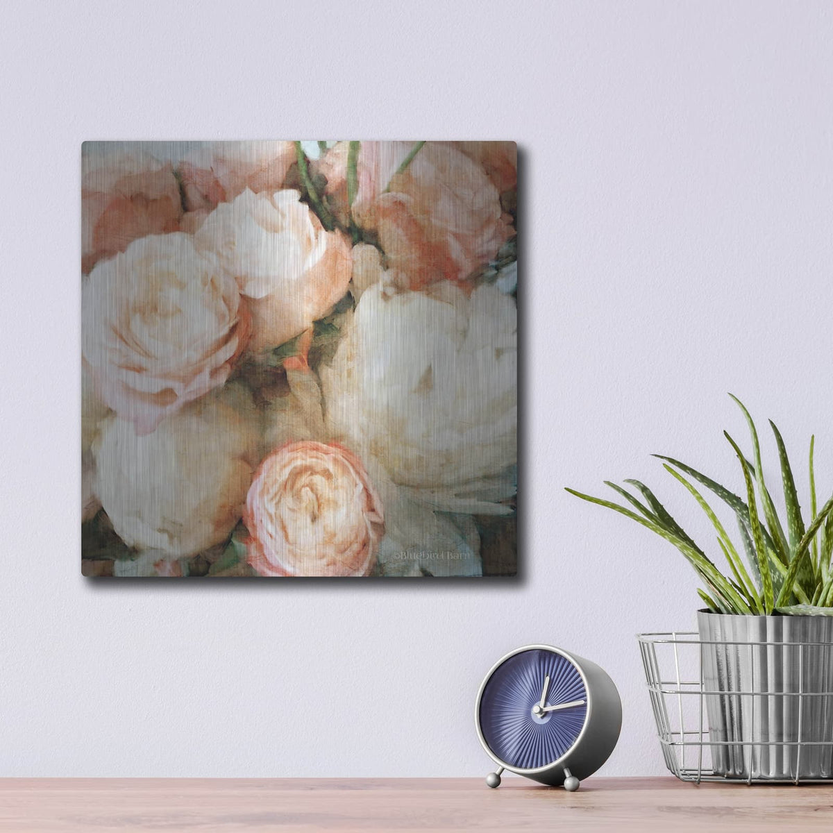 'English Rose Garden' by Bluebird Barn – Metal Wall Art, 12x12 room view