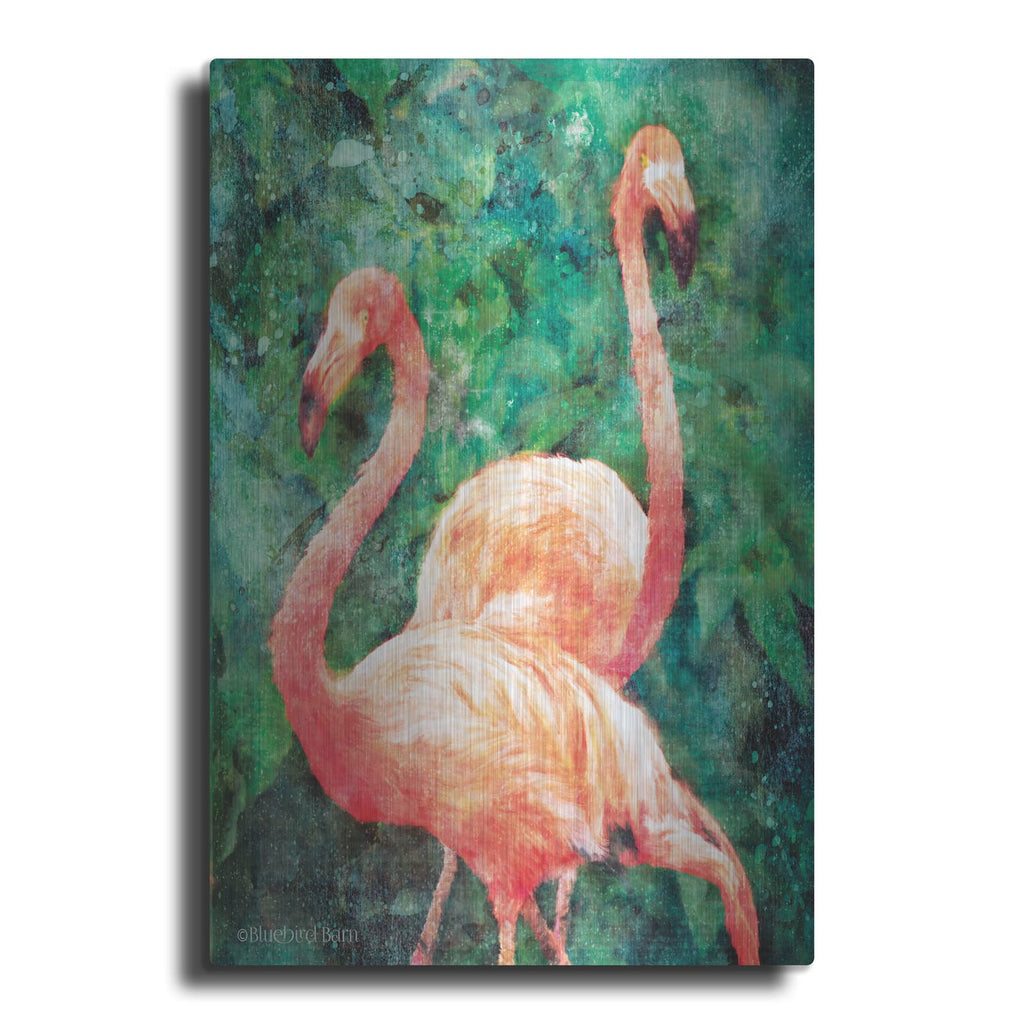 'Flamingos' by Bluebird Barn – Metal Wall Art