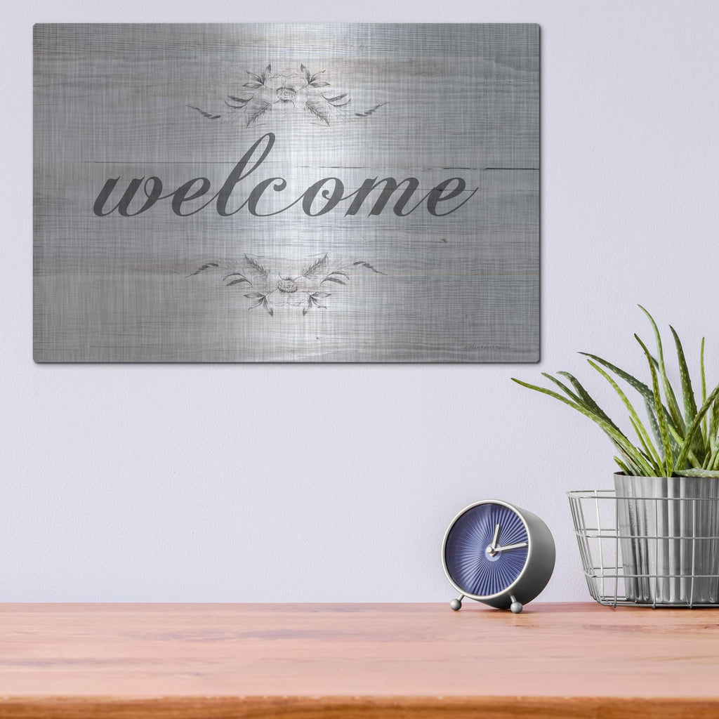 'Welcome' by Bluebird Barn – Metal Wall Art, 16x12 room view