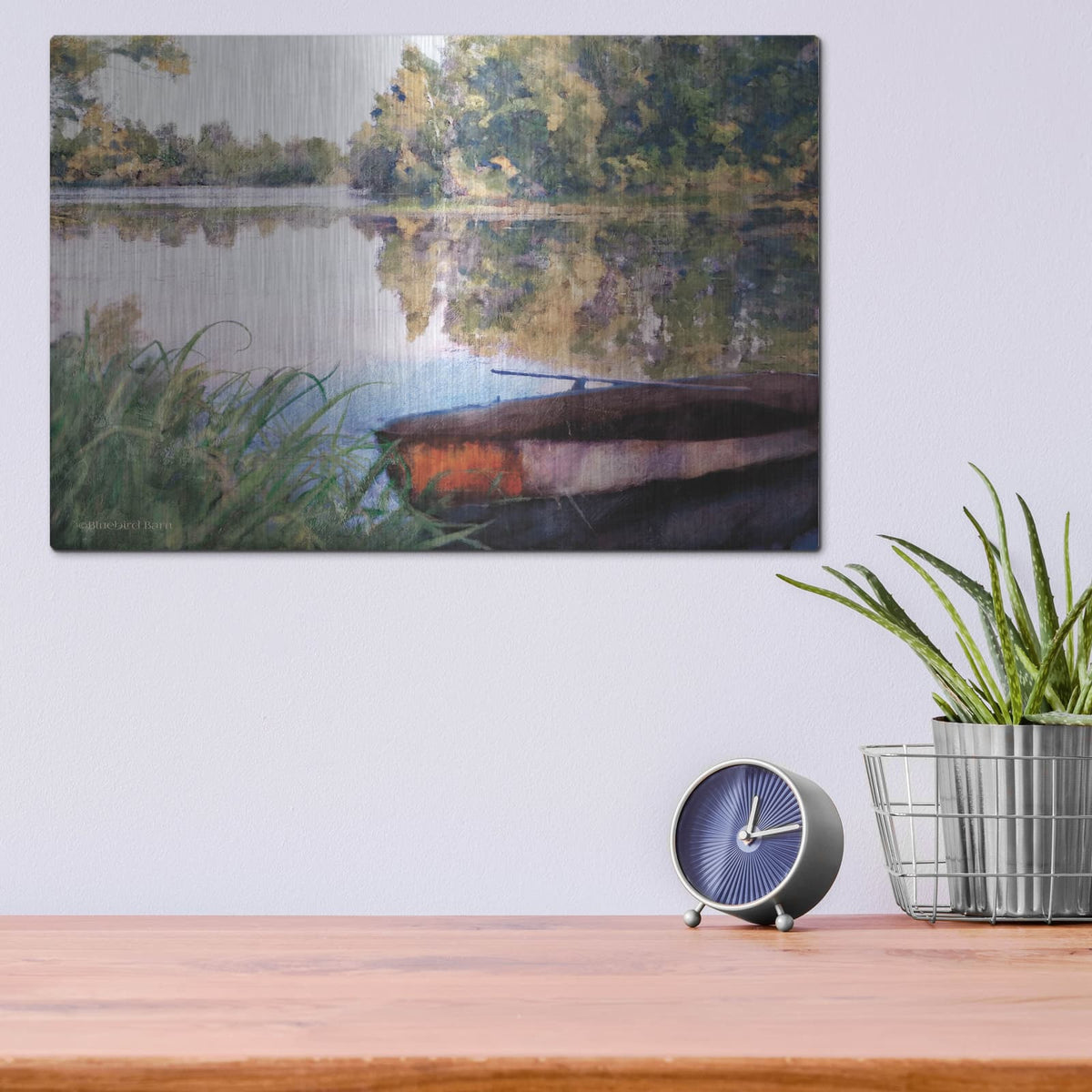 'Rowboat Pond Landscape' by Bluebird Barn – Metal Wall Art, 16x12 room view