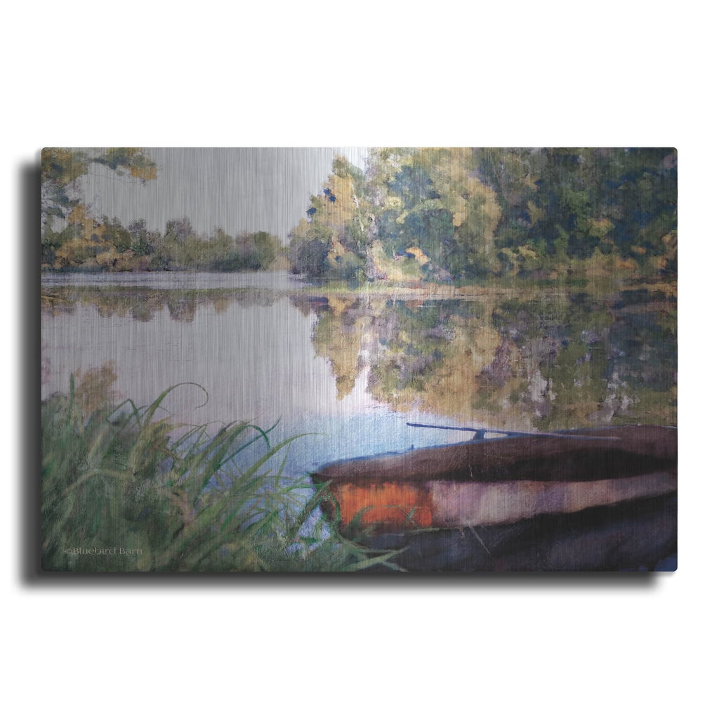 'Rowboat Pond Landscape' by Bluebird Barn – Metal Wall Art
