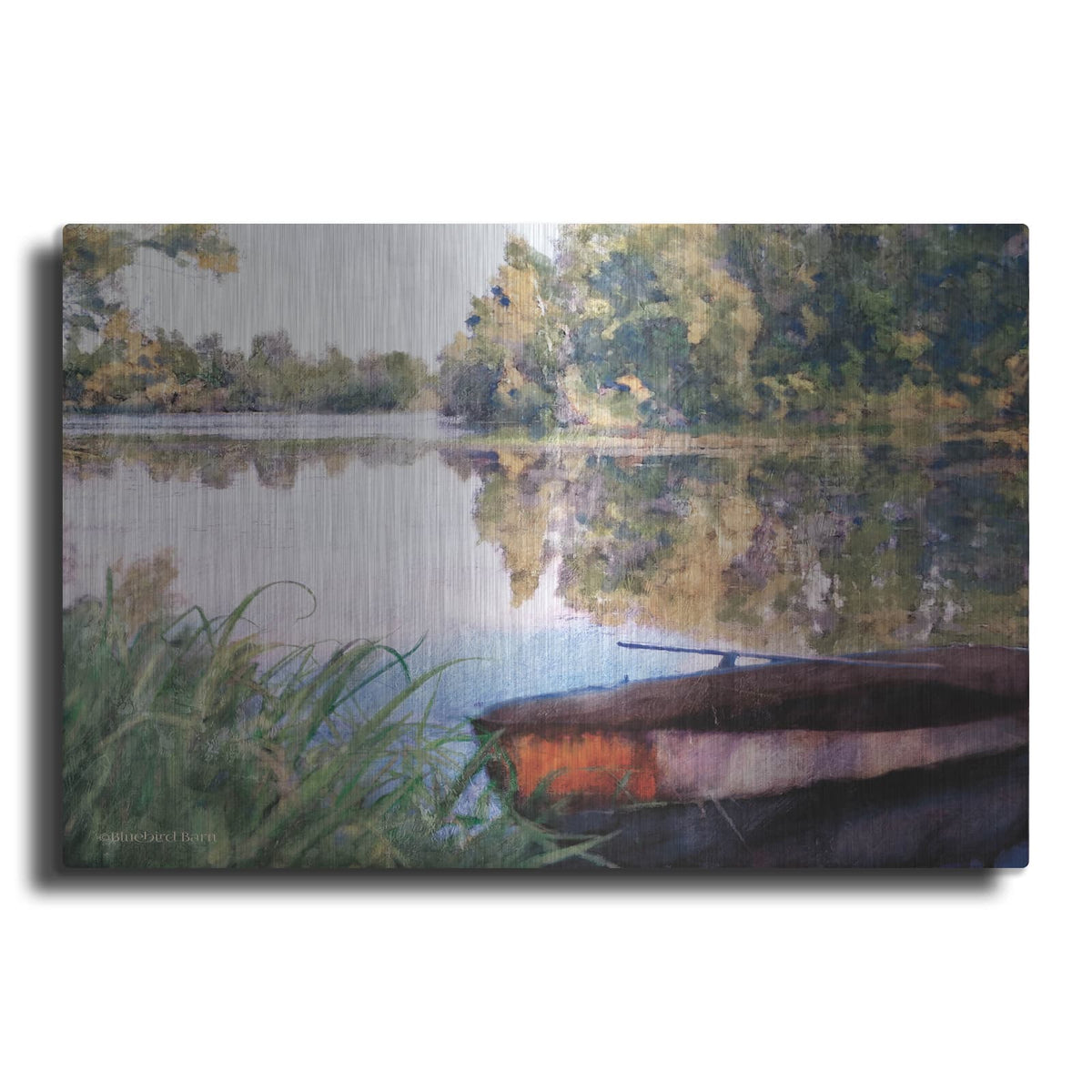 'Rowboat Pond Landscape' by Bluebird Barn – Metal Wall Art