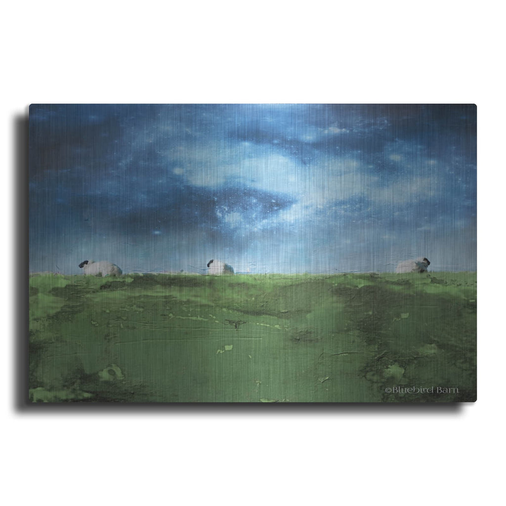 'Distant Hillside Sheep' by Bluebird Barn – Metal Wall Art