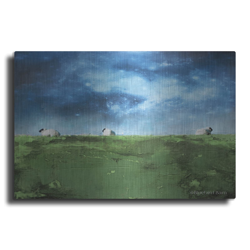 'Distant Hillside Sheep' by Bluebird Barn – Metal Wall Art