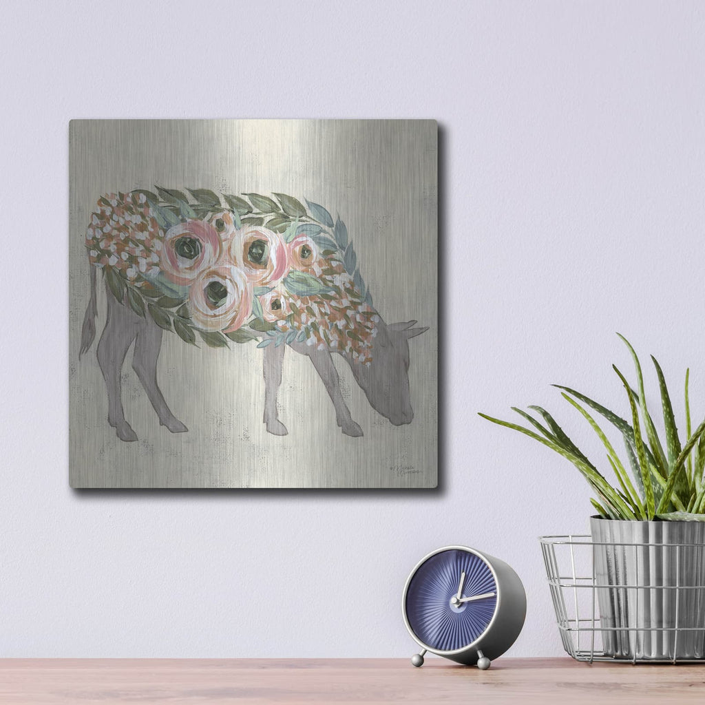 'Annabelle the Cow' by Michele Norman – Metal Wall Art, 12x12 room view