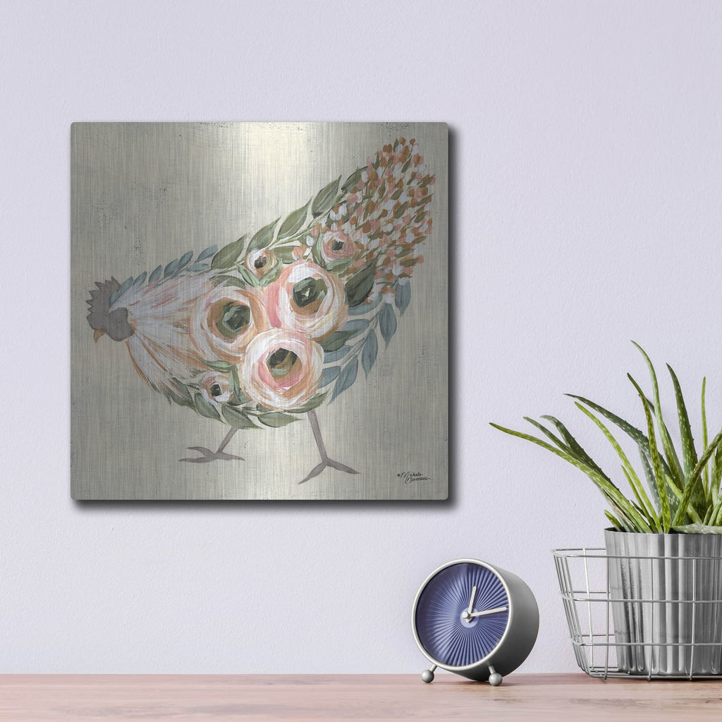 'Astrid the Hen' by Michele Norman – Metal Wall Art, 12x12 room view