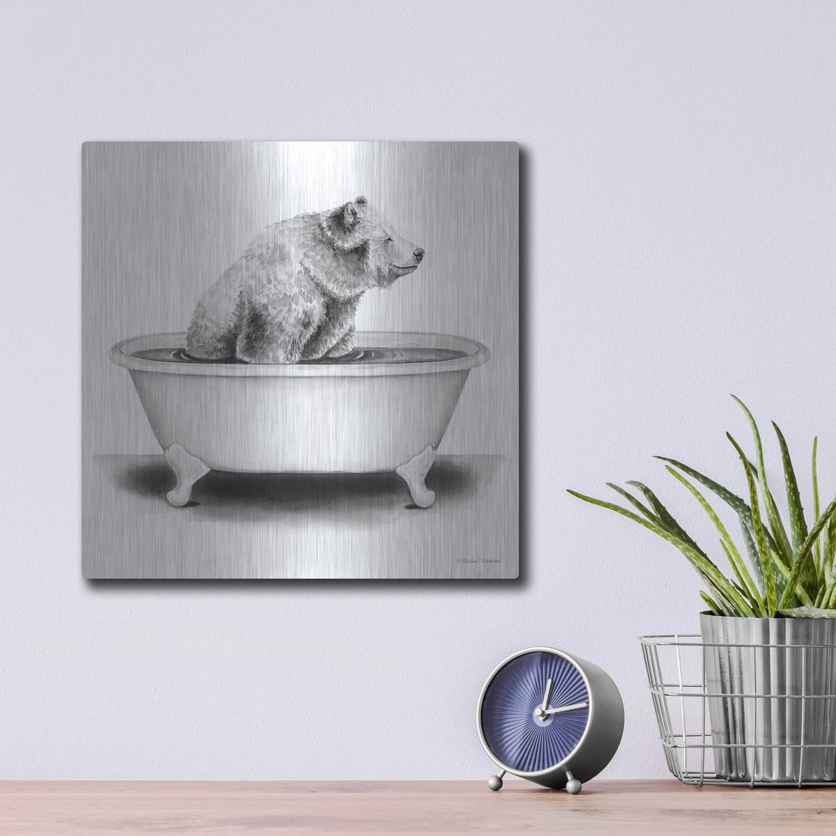 'Bear in Tub' by Rachel Nieman – Metal Wall Art, 12x12 room view