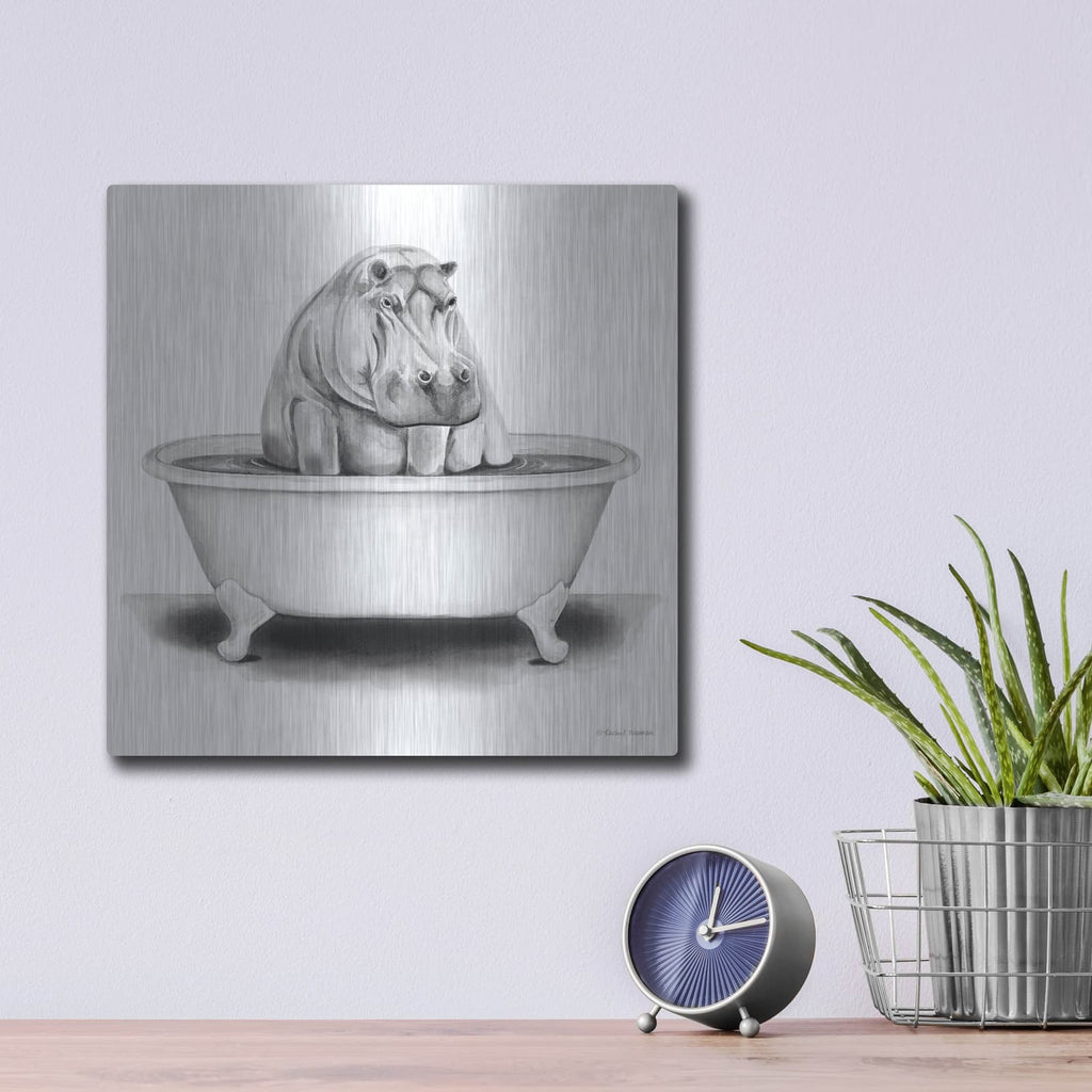 'Hippo in Tub' by Rachel Nieman – Metal Wall Art, 12x12 room view