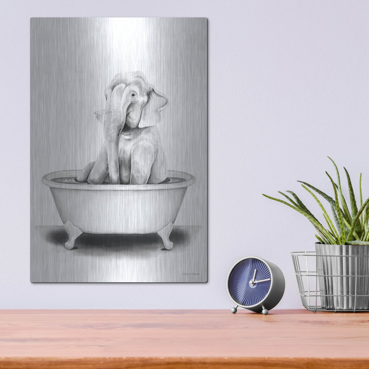 'Elephant in Tub' by Rachel Nieman – Metal Wall Art, 12x16 room view