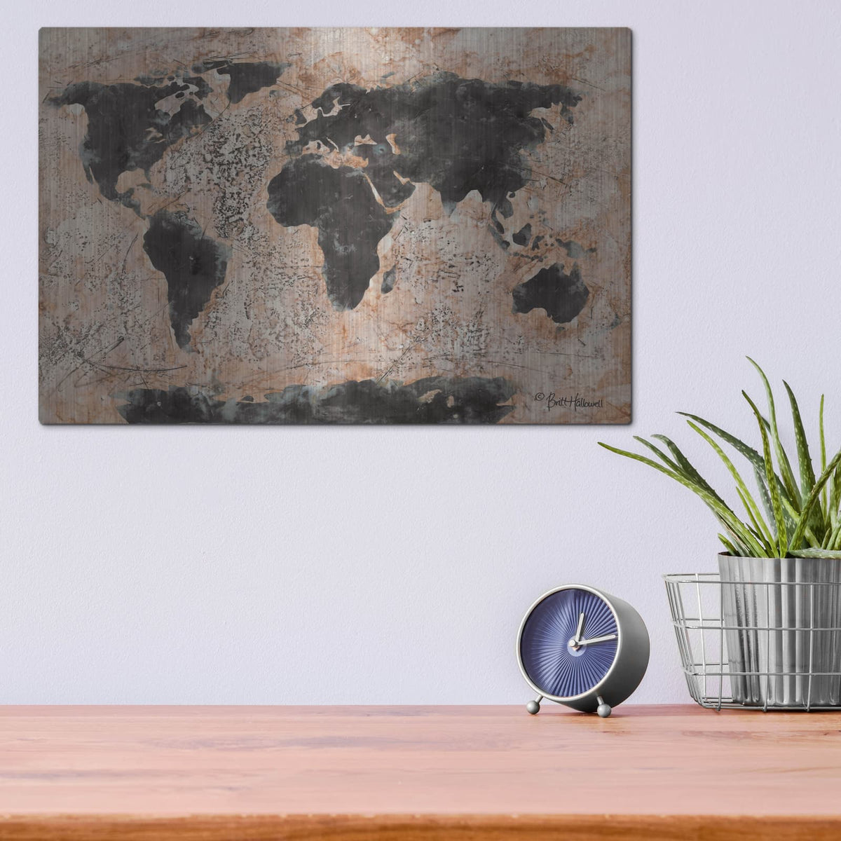 'Old World Map' by Britt Hallowell – Metal Wall Art, 16x12 room view