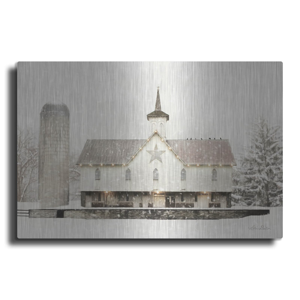 'Christmas Star Barn with Lights' by Lori Deiter – Metal Wall Art