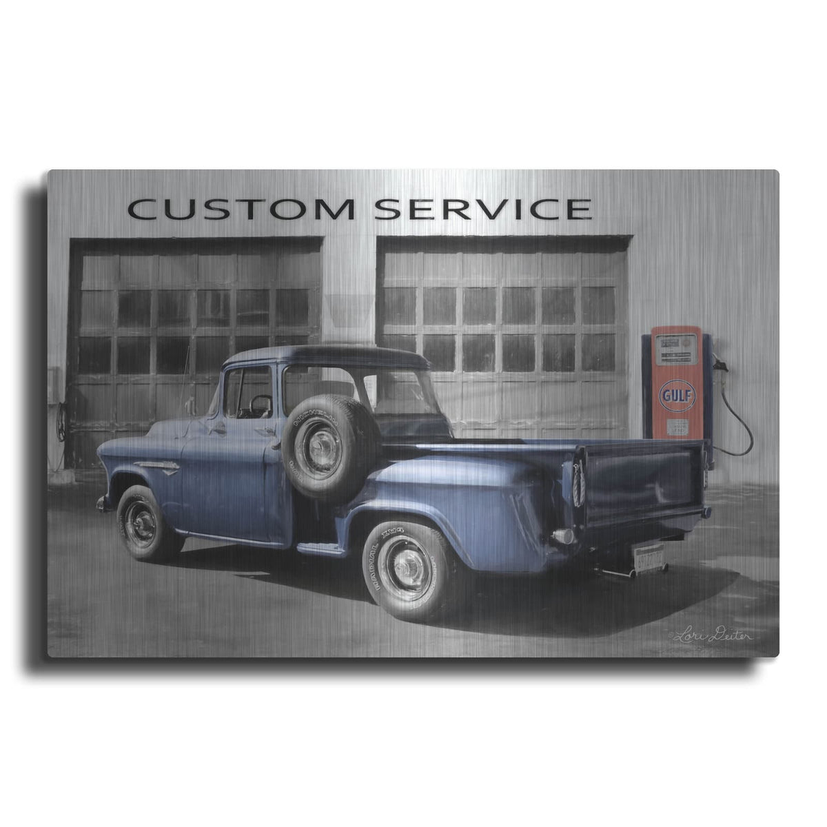 'Gulf Service Station' by Lori Deiter – Metal Wall Art