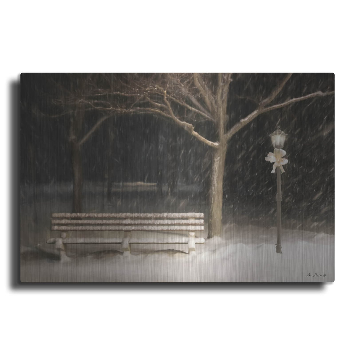 'Snowy Bench' by Lori Deiter – Metal Wall Art