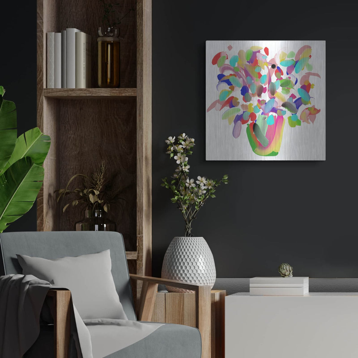 'Mood Flowers' by Cesare Bellassai – Metal Wall Art, 24x24 room view