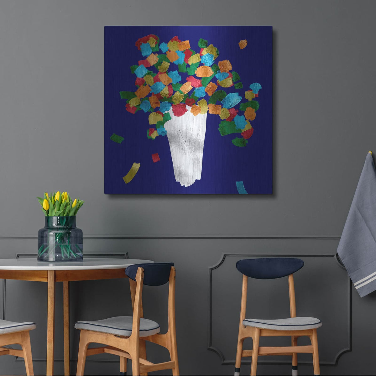 'Abstract Flowers' by Cesare Bellassai – Metal Wall Art, 36x36 room view