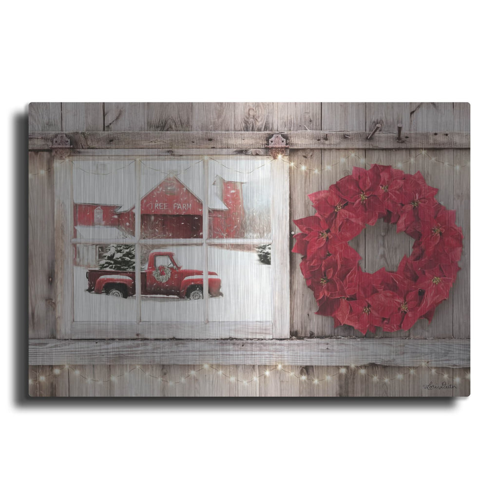 'Poinsettia Wreath Window View' by Lori Deiter – Metal Wall Art